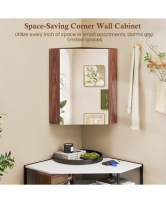 1Pc Engineered Wood Corner Wall-Mounted Mirror Door & Adjustable Shelf Medicine Cabinet