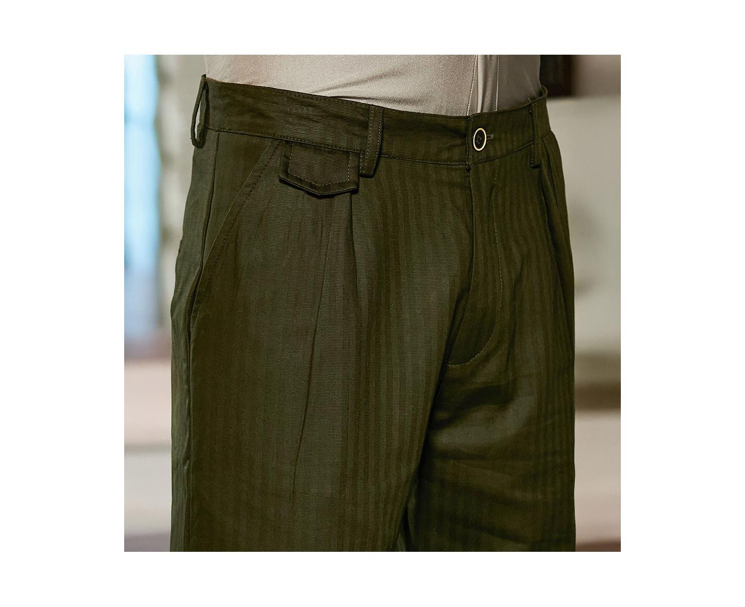 Men's Juniper Green Striped Tailored Trousers