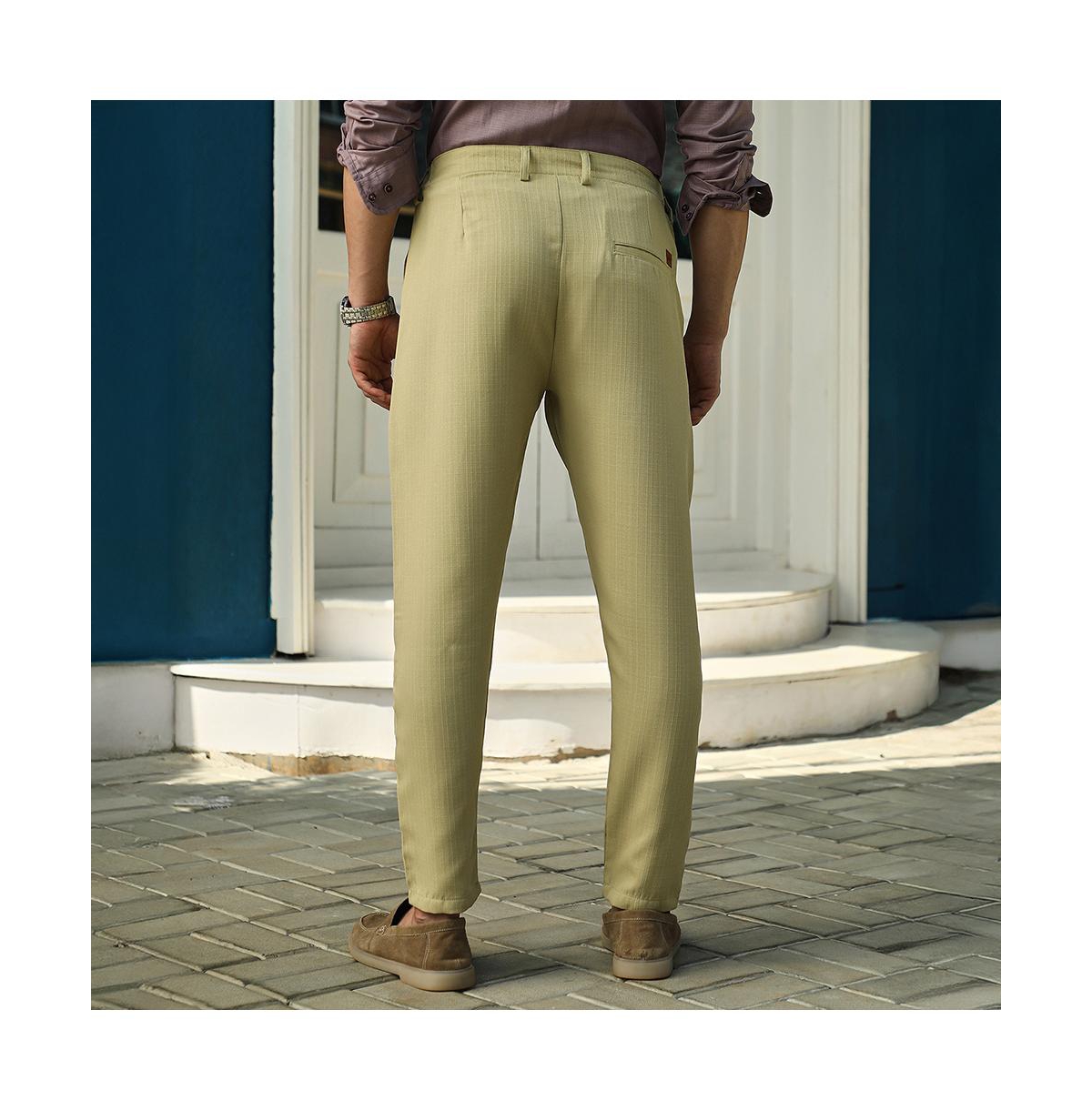 Campus Sutra Men's Lime Green Linen-blend Chino Trousers