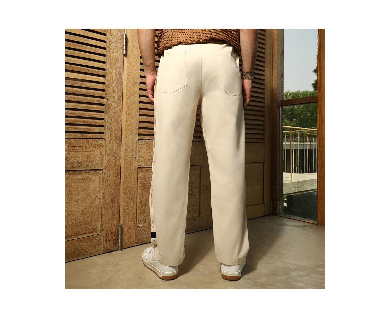 Men's Off-White Side-Snap Straight Trousers