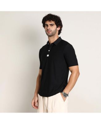 Men's Obsidian Black Seamless Solid Polo T-Shirt
