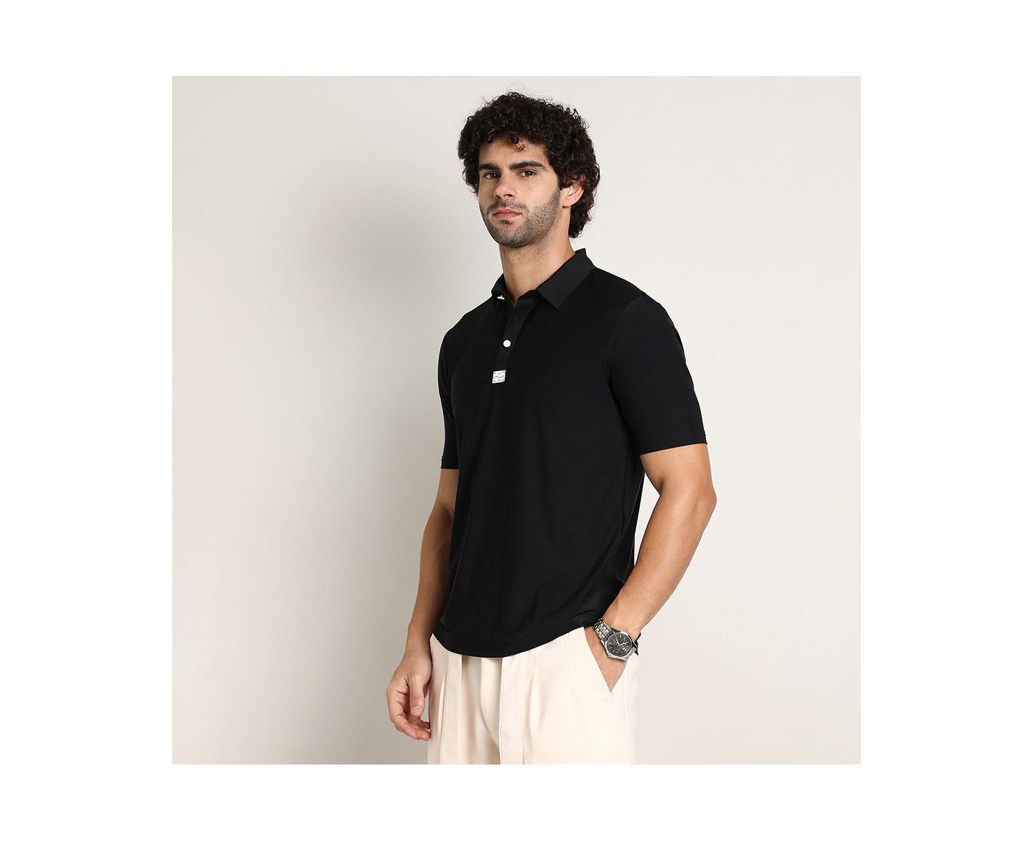 Men's Obsidian Black Seamless Solid Polo T-Shirt