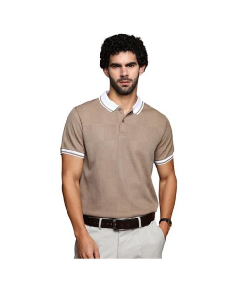Мужская футболка Cahoot Campus Sutra Sand Beige Cuboid-Stripe Polo, цвет: Бежевый / Хаки