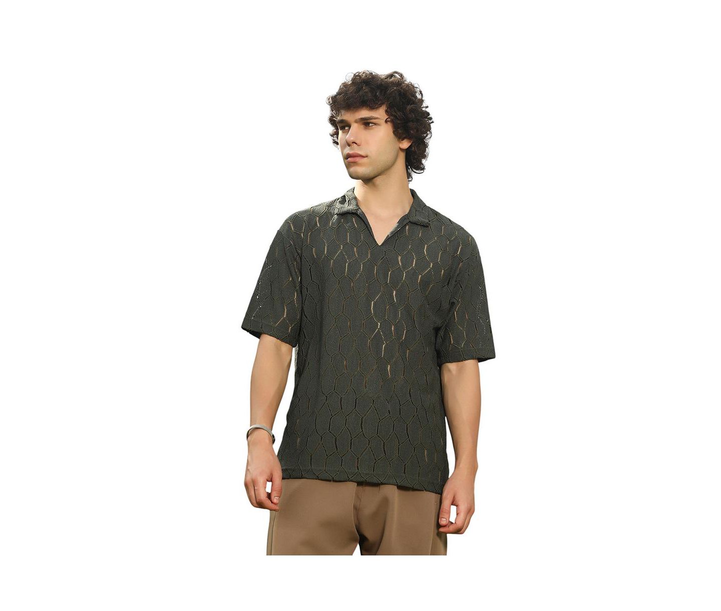 Мужская футболка Cahoot Campus Sutra Juniper Green Honeycomb-Knit Polo, цвет: Зелёный — фото 1