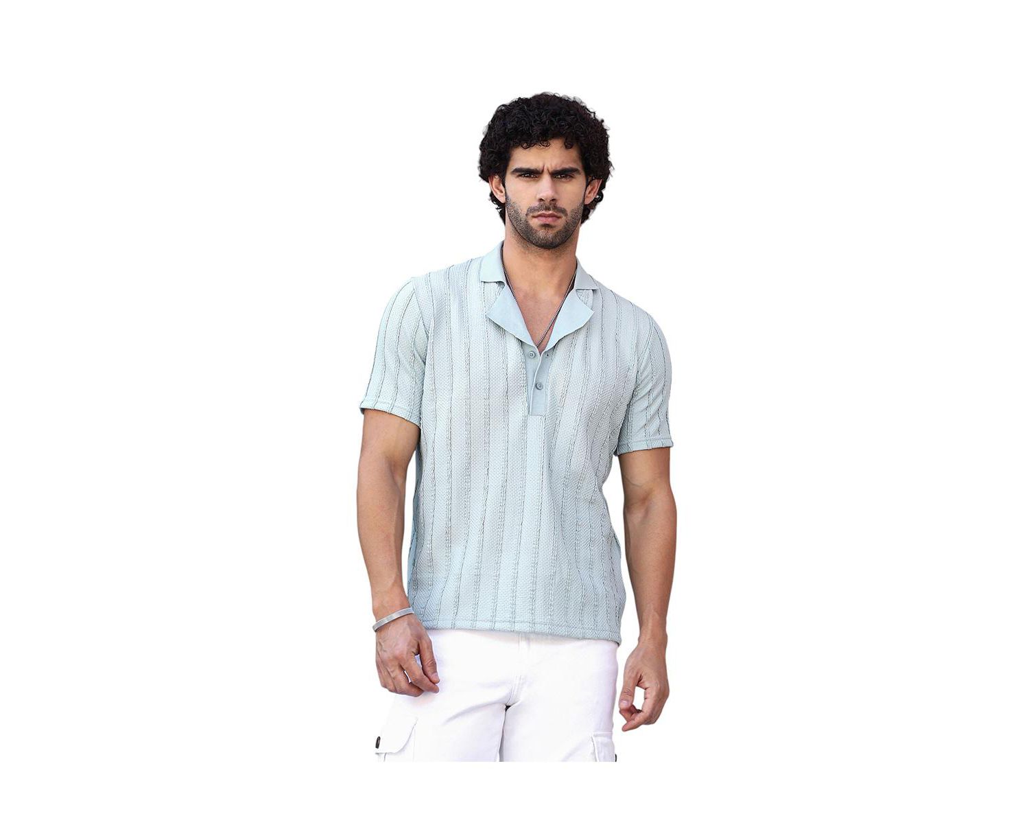 Men's Mint Green Wicker-Tactile Polo T-Shirt