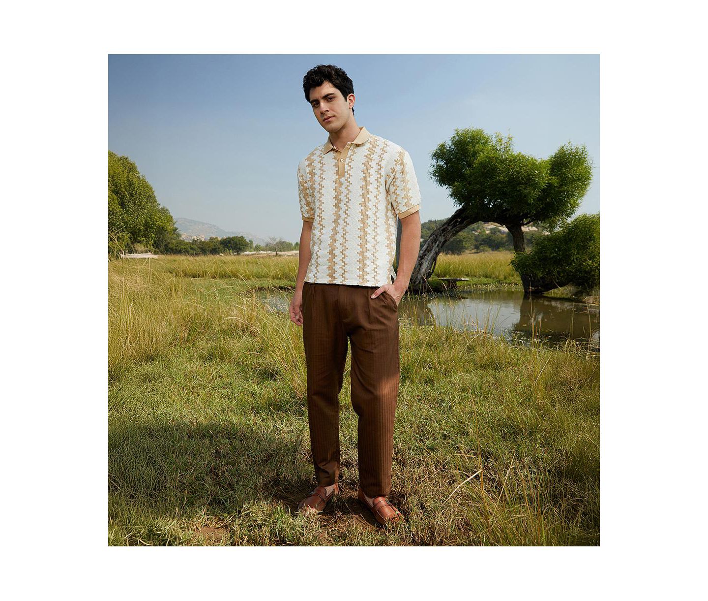 Мужская футболка Cahoot Campus Sutra Buff Beige & Cream White Indie-Block Polo, цвет: Бежевый / Хаки — фото 5