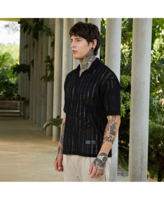 Men's Onyx Black Duo-Striped Relaxed Polo T-Shirt