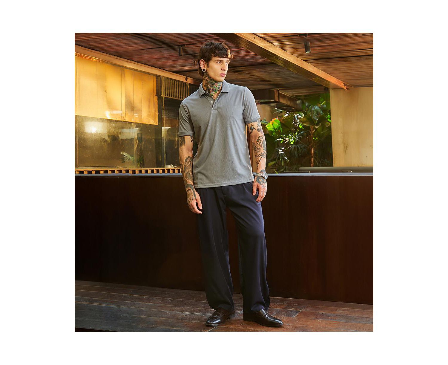 Men's Coin Grey Ribbed -Tactile Polo T-Shirt