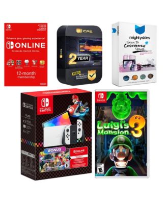 Switch OLED Console Mario Kart 8 Bundle with Luigi s Mansion 3, NSO 12 Month Family Membership, MightySkins Console and Controller Skin Vou