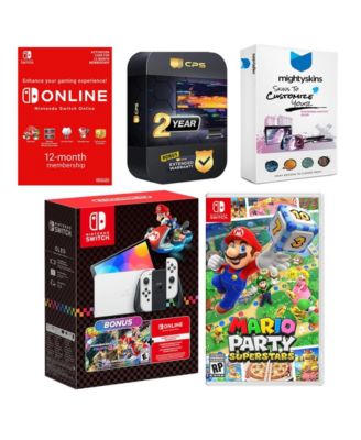 Switch OLED Console Mario Kart 8 Bundle with Mario Party Superstars, NSO 12 Month Family Membership, MightySkins Console and Controller Skin