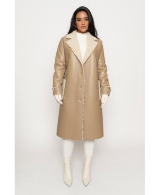 Women's Sherpa And Faux Leather Coat