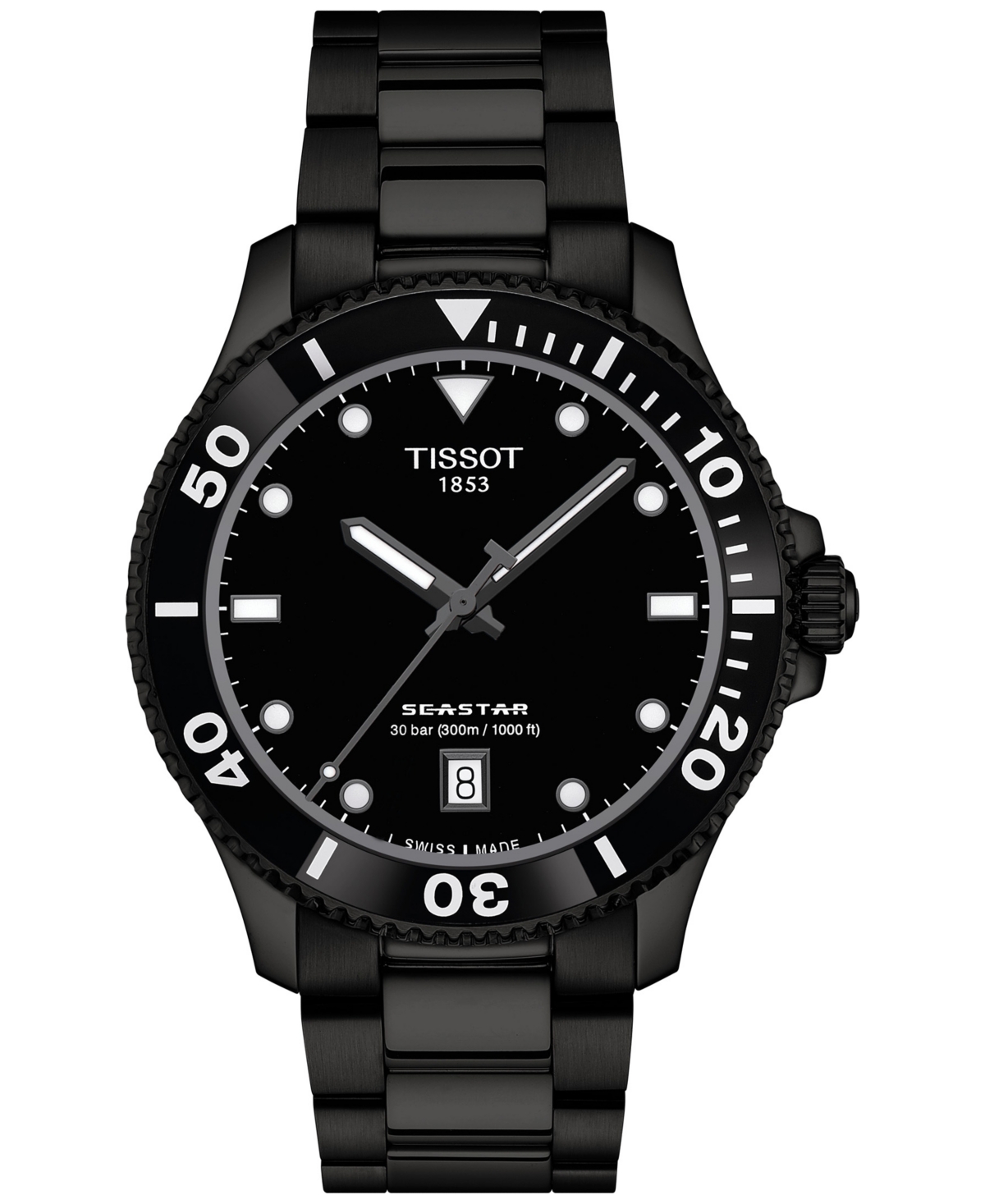 Men's Swiss Seastar 1000 Black Pvd Stainless Steel Bracelet Watch 40mm - Bracelet, Stainless Steel  Pvd Coating
