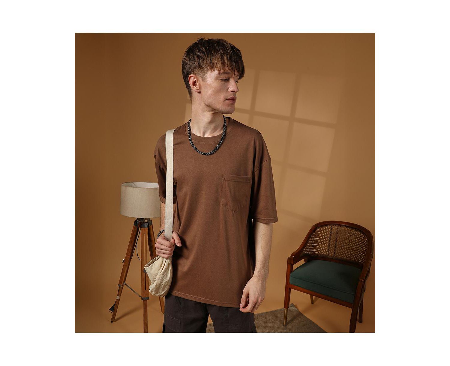 Men's Chocolate Brown Solid Oversized T-Shirt