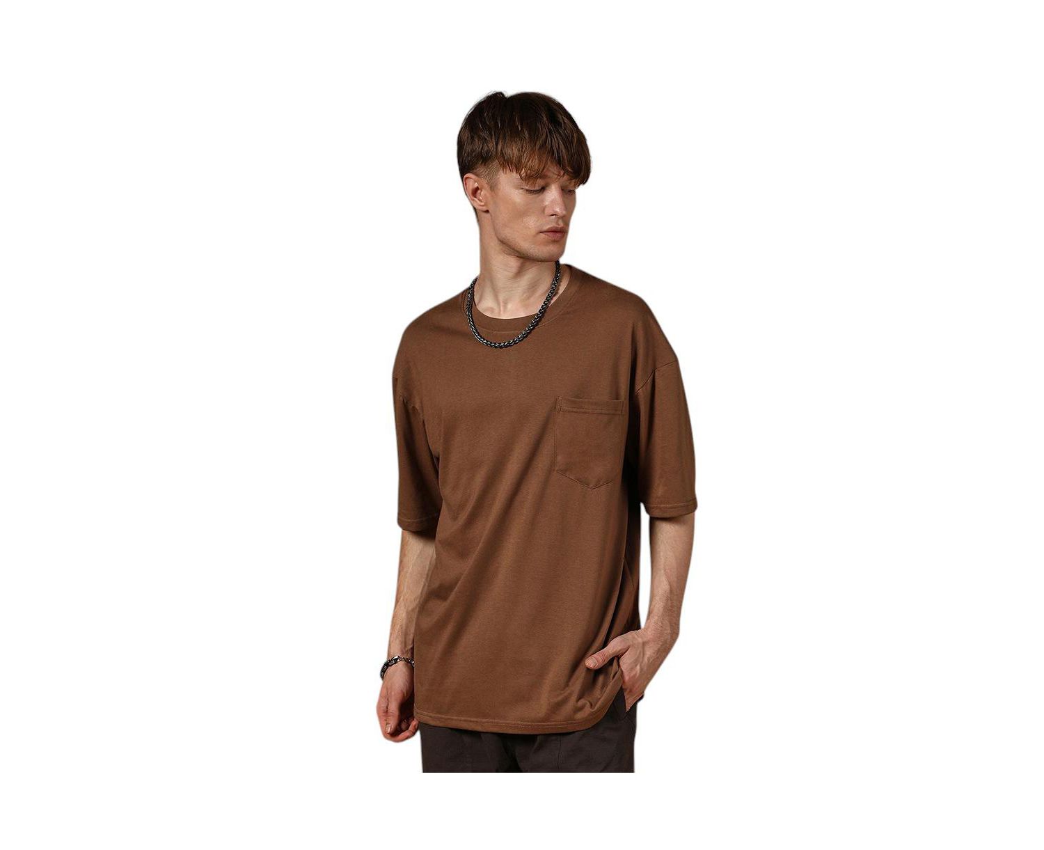 Men's Chocolate Brown Solid Oversized T-Shirt