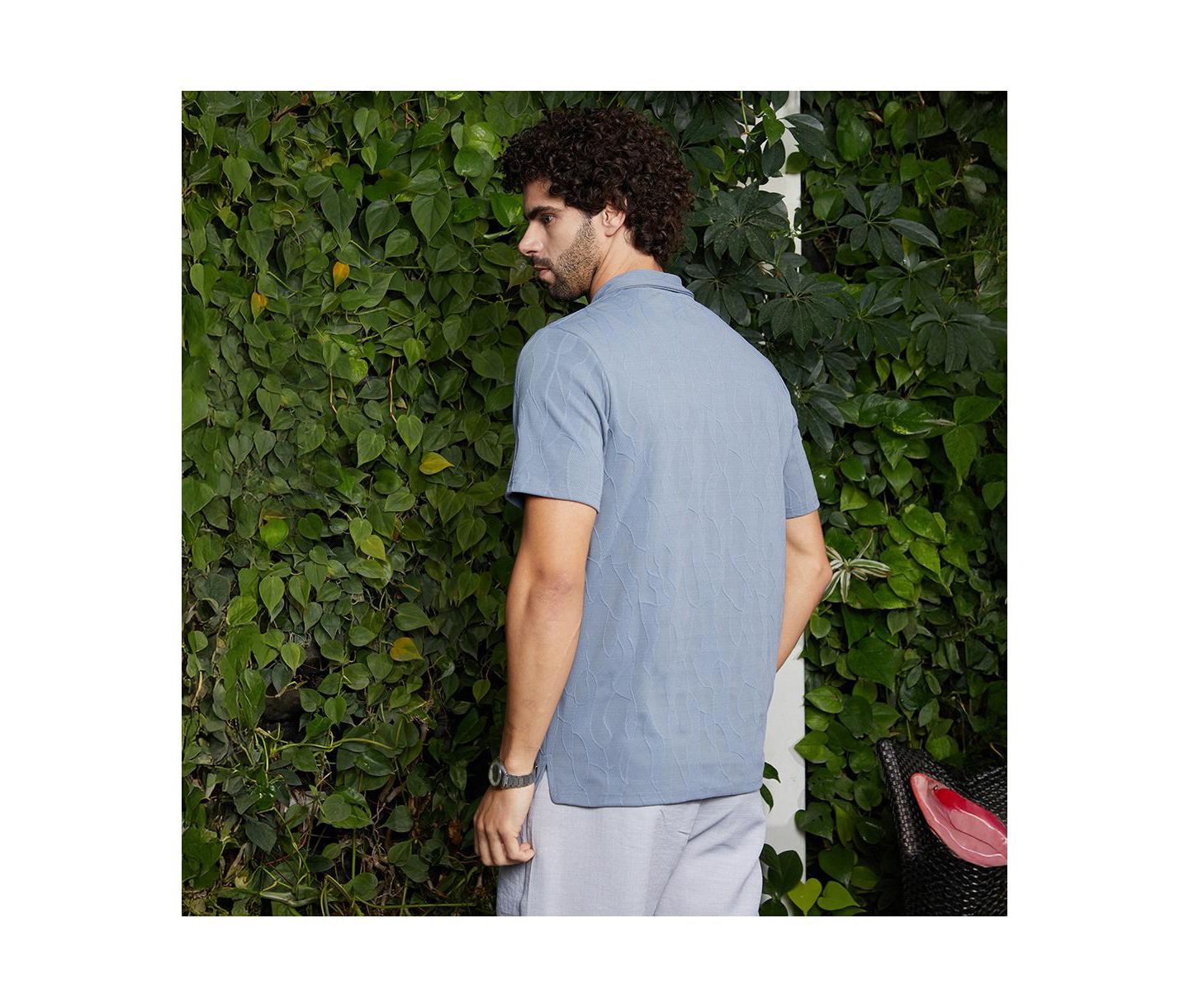Мужская футболка Cahoot Campus Sutra Powder Blue Veined-Tactile Polo, цвет: Синий — фото 5