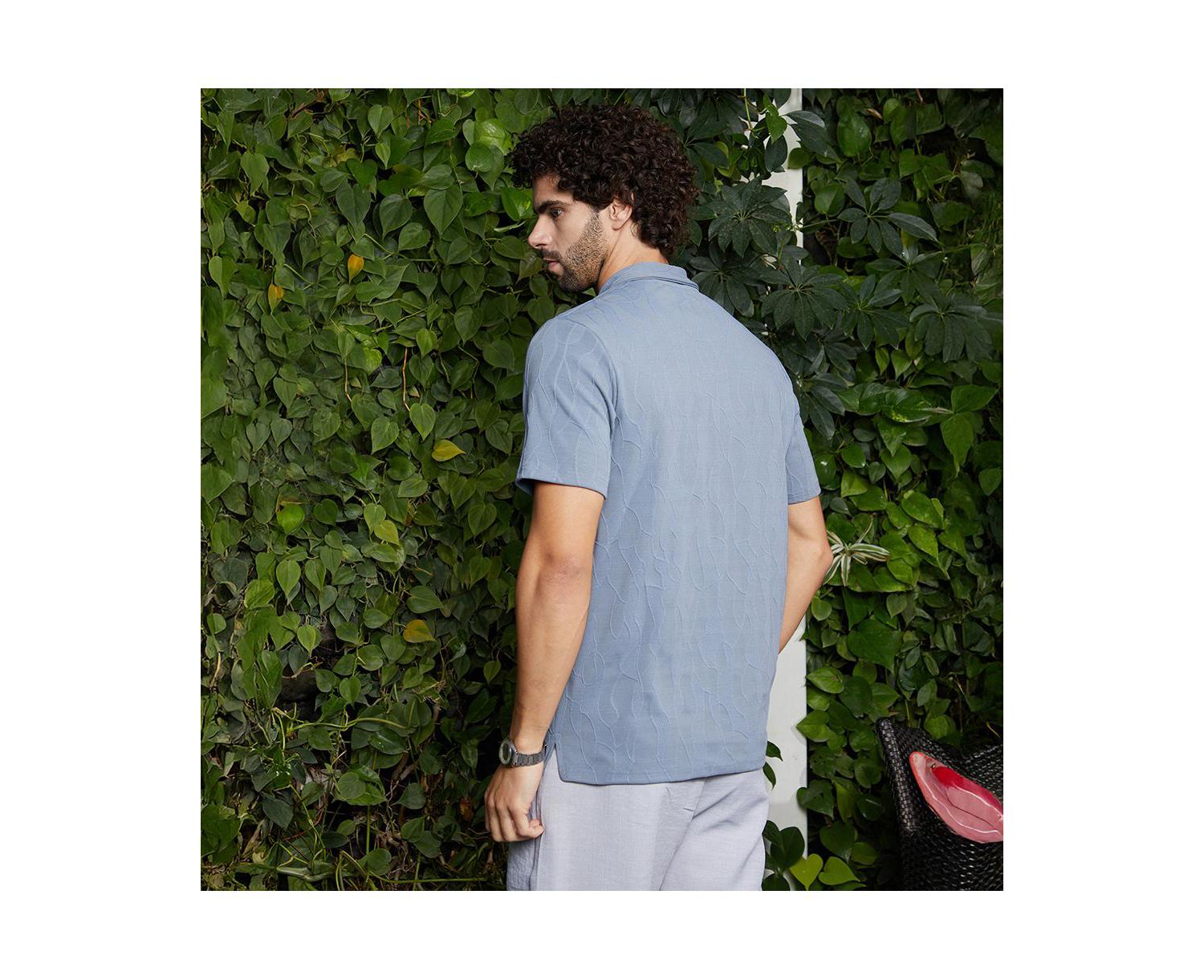 Men's Powder Blue Veined-Tactile Polo T-Shirt