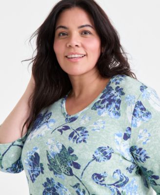 Plus Size Printed 3/4-Sleeve Top, Exclusively at Macy's 