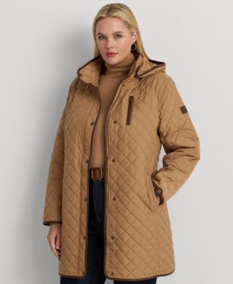 Lauren Ralph Lauren - Plus Size Hooded Quilted Faux-Suede-Trim Coat