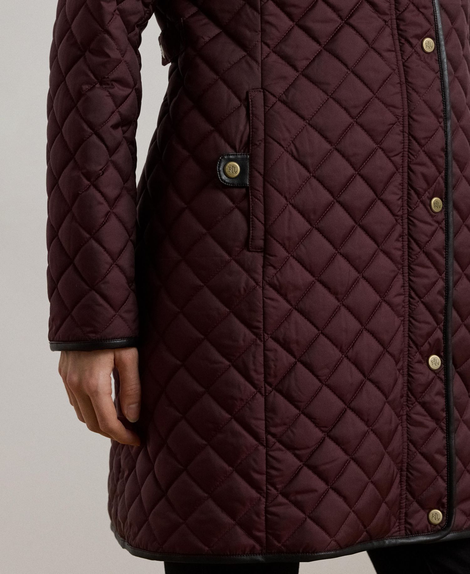 Petite Hooded Quilted Faux-Suede-Trim Coat