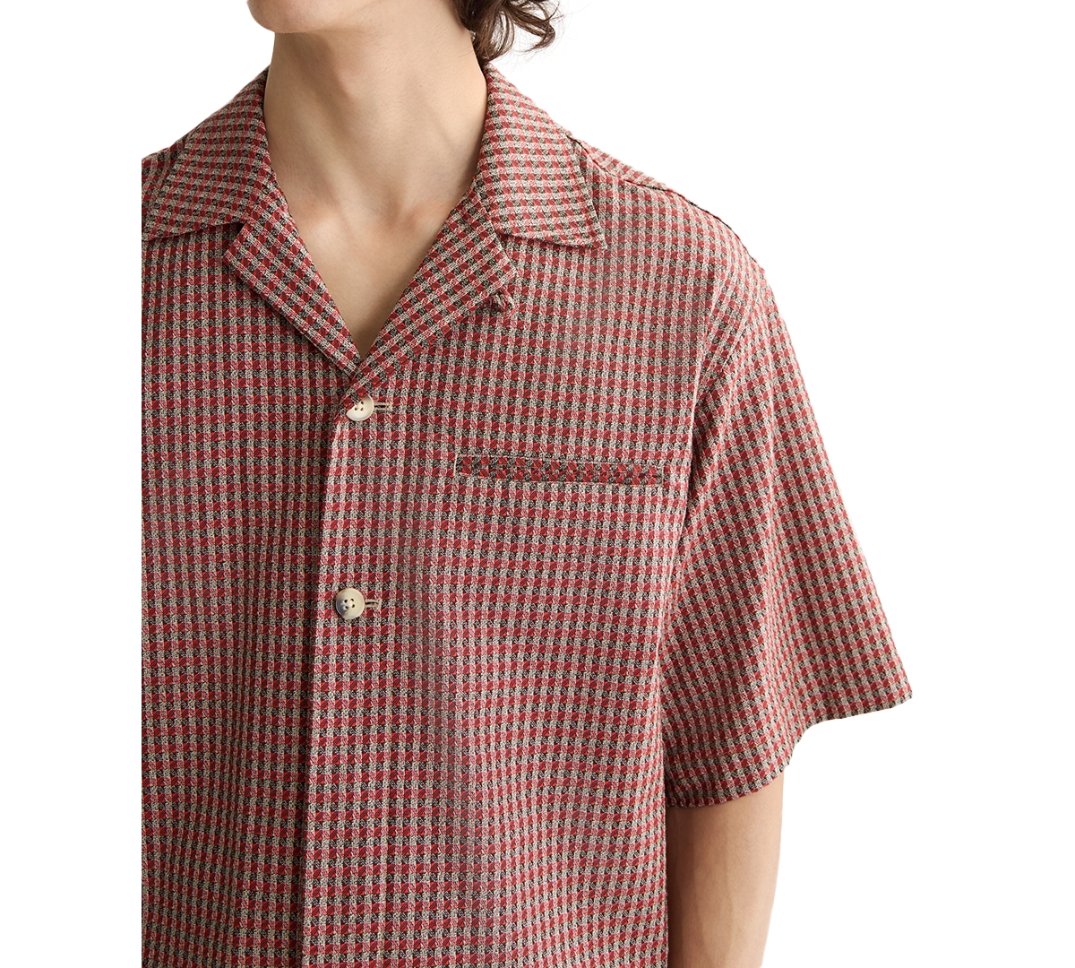 Scotch & Soda Micro Geo Print Regular Fit Camp Shirt In Red