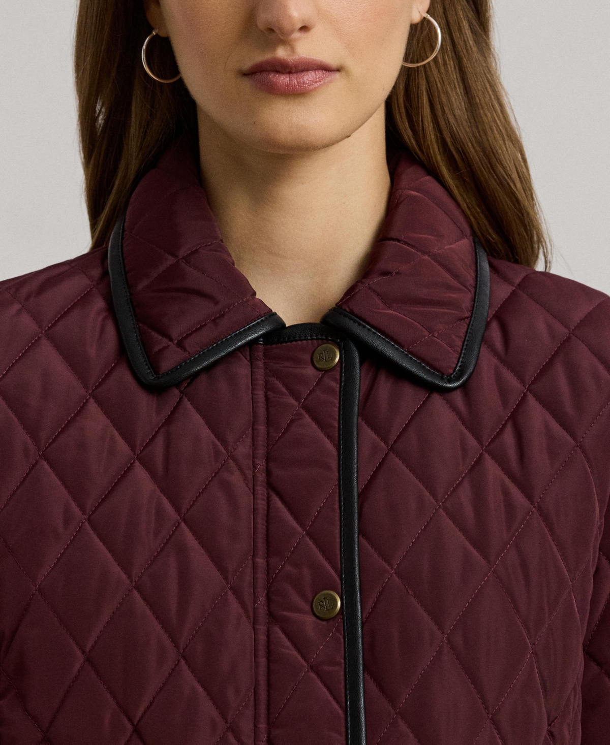 Ralph Lauren Petite Quilted Velboa Lined Coat In Burgundy