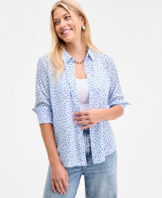Women's Printed Silky Button-Front Shirt, Exclusively at Macy's