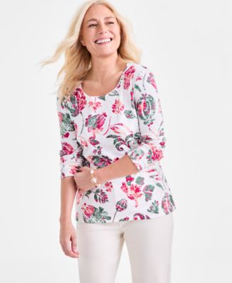 Style & Co - Women's Jungle Floral Scoop-Neck Knit Top