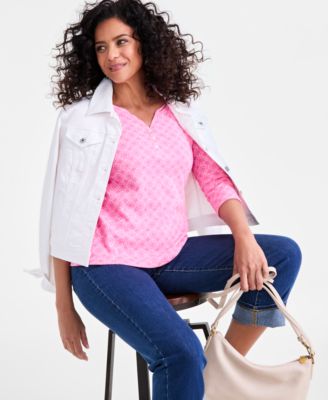 売れ筋商品|||スタイルアンドコー カットソー トップス レディース Women's Short-Sleeve Cotton Henley Top, PXS - 4X, Created for Macy's Minty Turquoise Style & Co Women's Short-Sleeve Cotton Henley Top