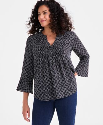 Women's Printed Pintuck Ruffle Sleeve Top, Exclusively at Macy's