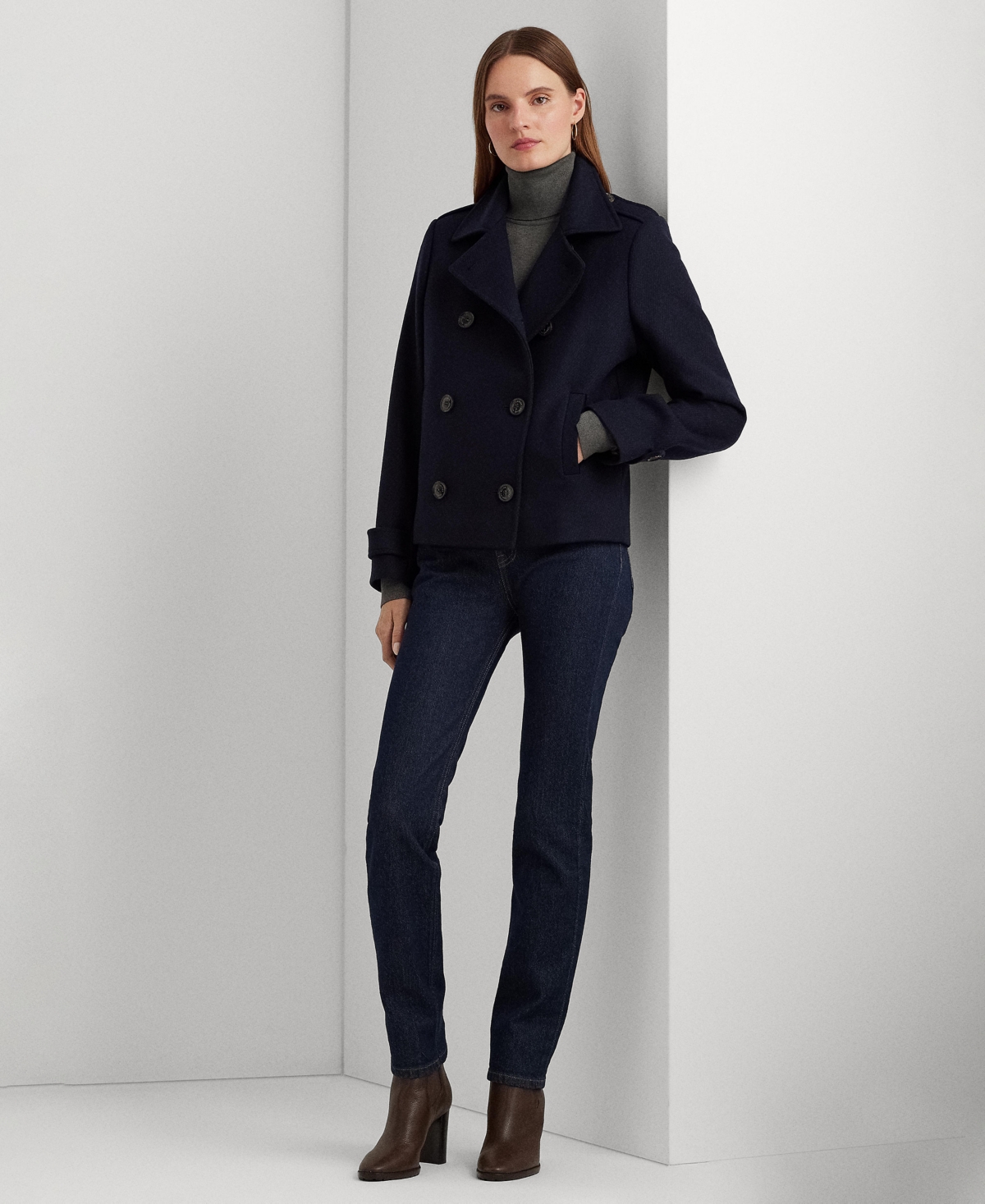 Ralph Lauren Women's Short Double-breasted Wool Coat In Blue