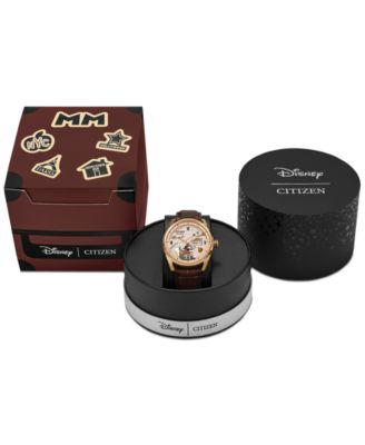 Eco-Drive Men's Disney Mickey Mouse Brown Leather Strap Watch 42mm