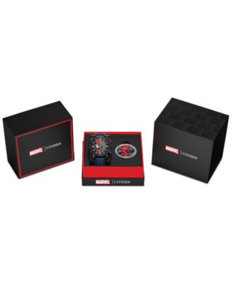 Eco-Drive Men's Chronograph Marvel Spider-Man Double Vision Blue Nylon Leather Strap Watch 44mm