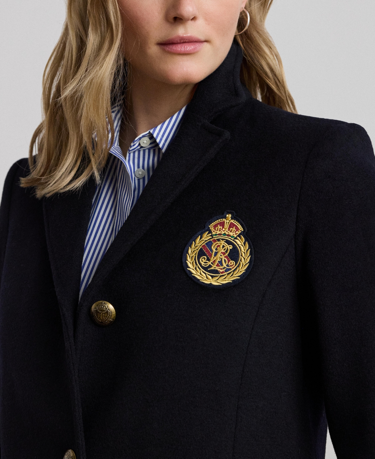 Ralph Lauren Crest-patch Wool-blend Coat In Blue