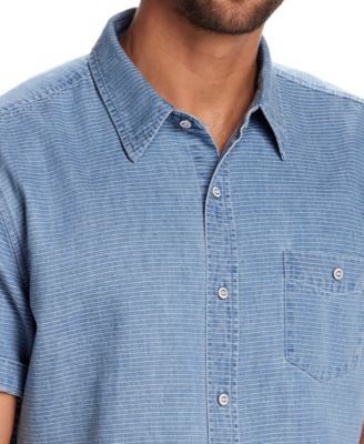 Men's Short Sleeve Striped Denim Button-Front Shirt