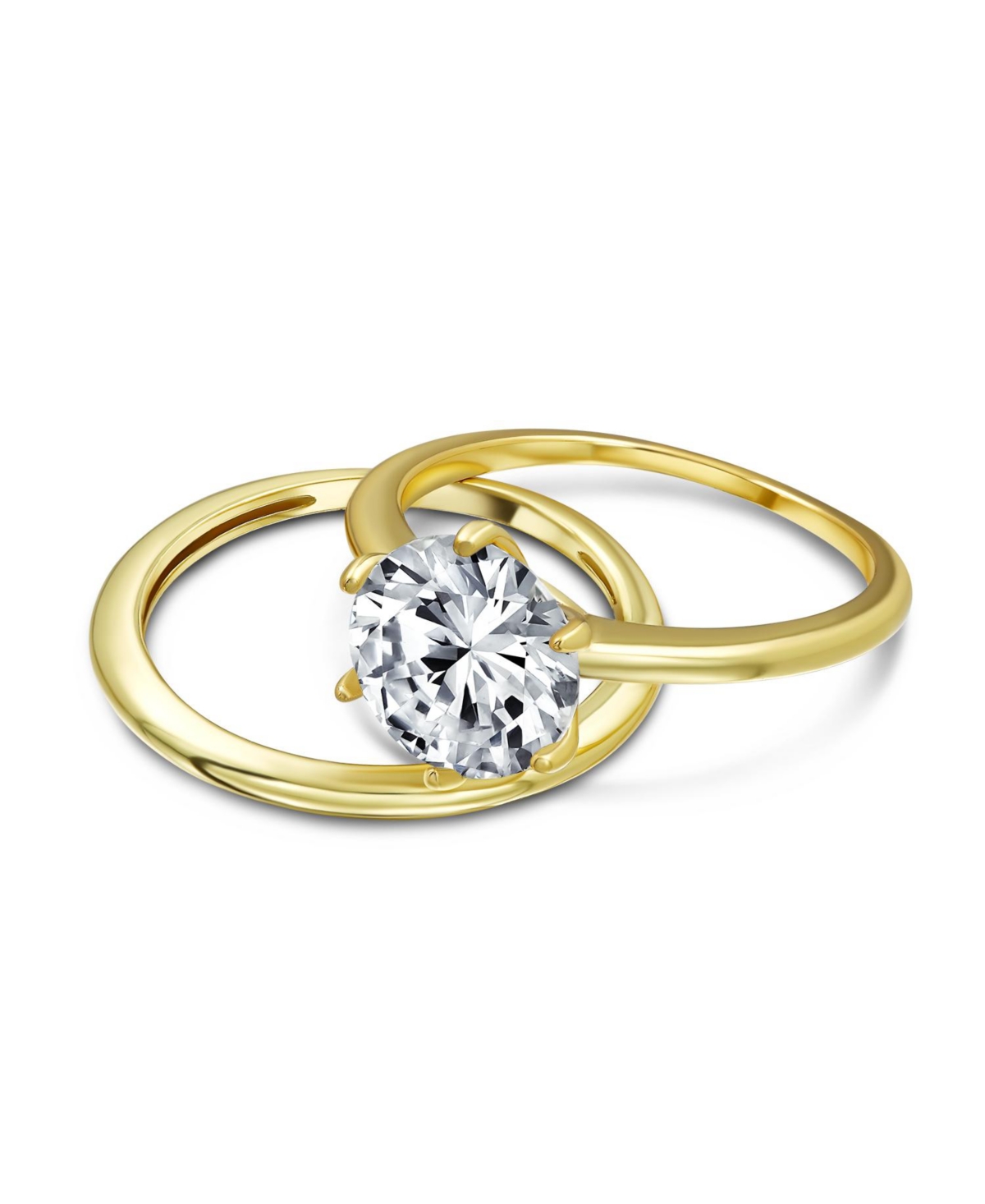 Bling Jewelry Traditional Etoile 3CTW Round Solitaire 6 Prong Cz Promise Band Ring Set Sterling Silver