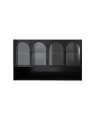 Four-door Glass Storage Cabinet (Black)