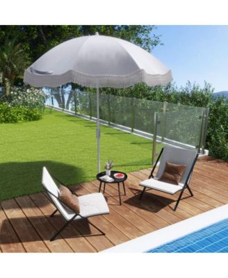 6.5 feet Beach Umbrella with Fringe Outdoor Tassel Umbrella with Push Button Tilt
