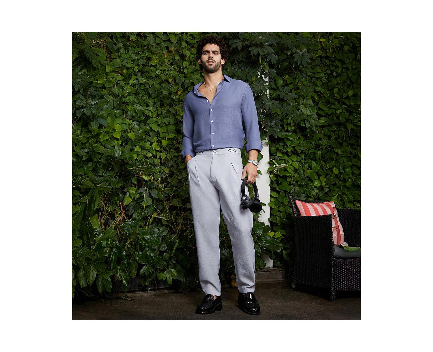 Men's Cloud Grey Pleated Tailored Trousers