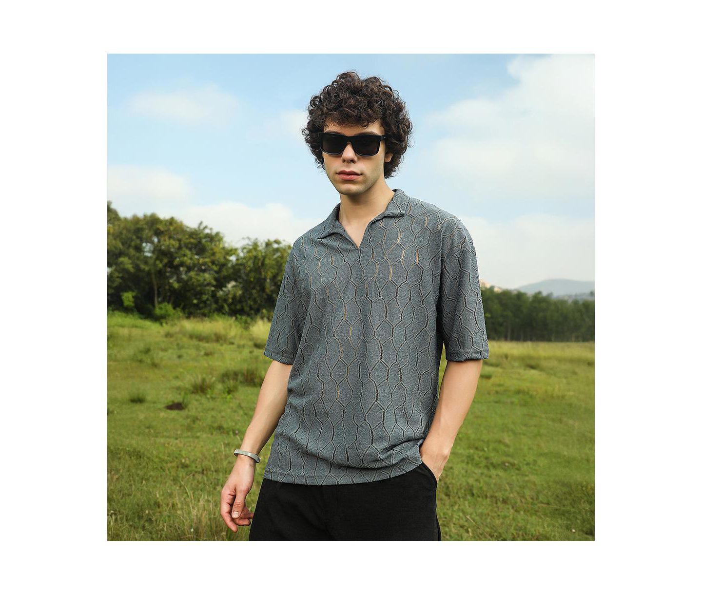 Мужская футболка Cahoot Campus Sutra Moon Grey Honeycomb-Knit Polo, цвет: Серый — фото 2