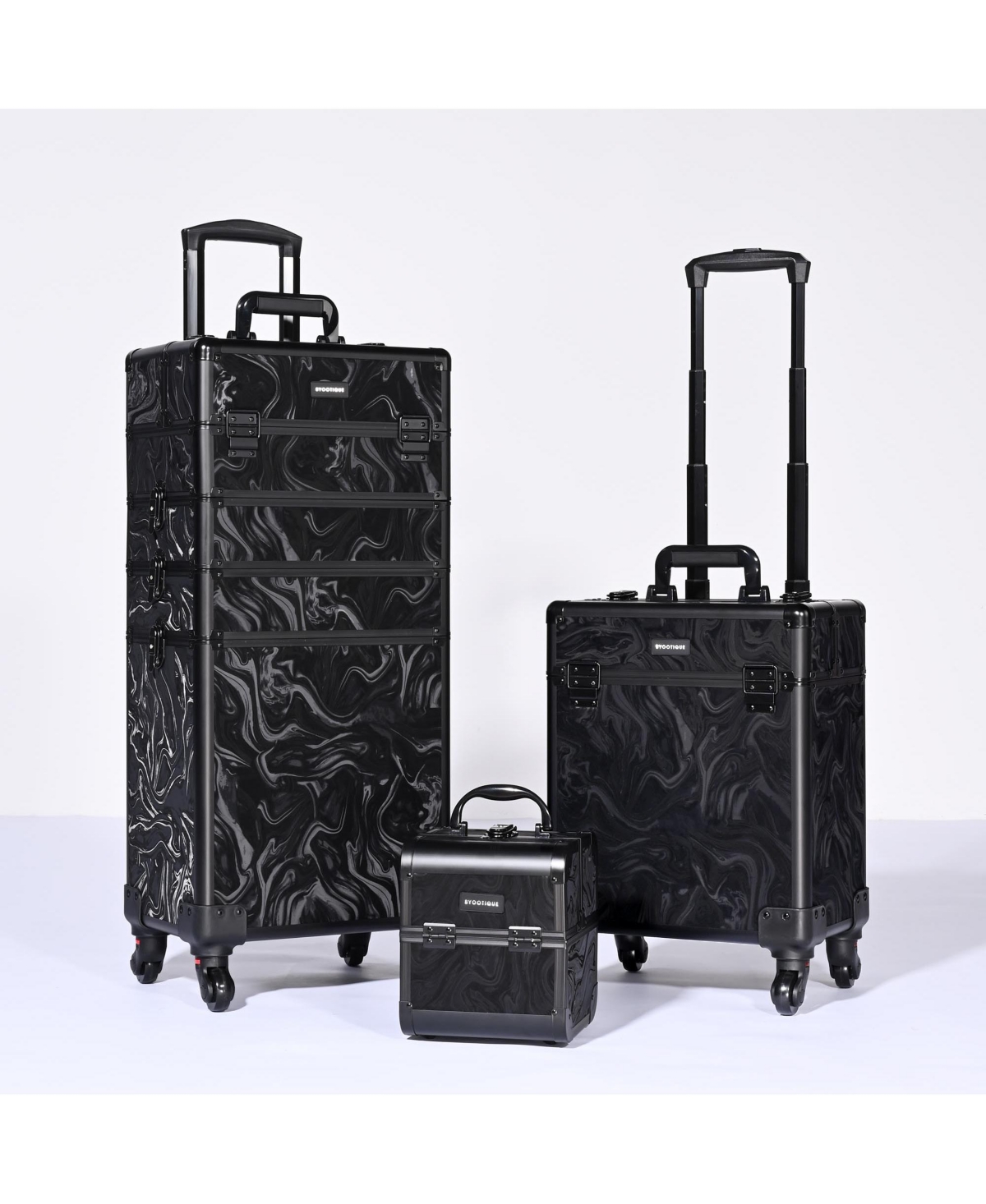3-Piece Makeup Train Cases Cosmetic Organizer Kit Wheel Cb Dusk - Pink