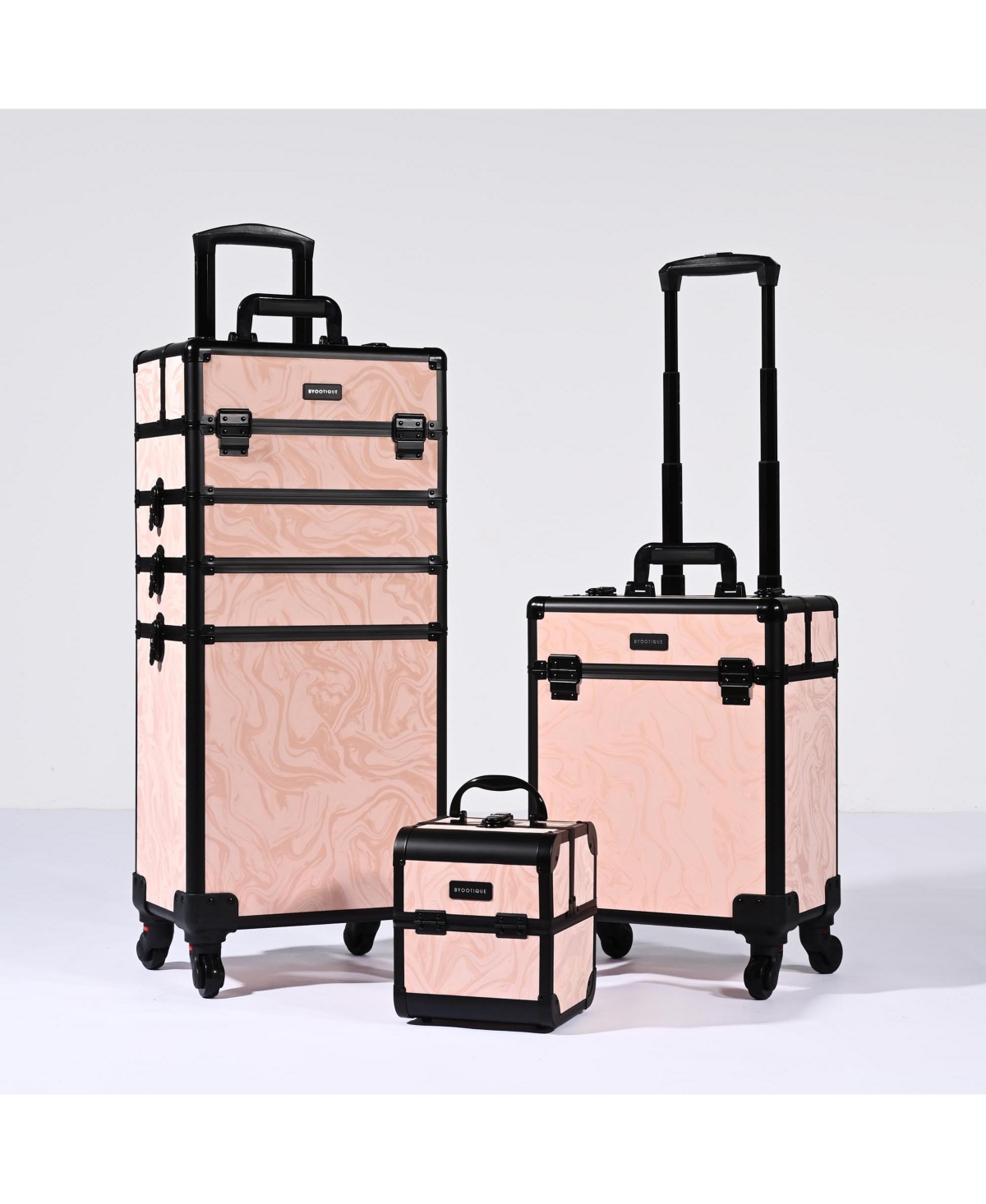 3-Piece Makeup Train Cases Cosmetic Organizer Kit Wheel Cb Dusk - Pink