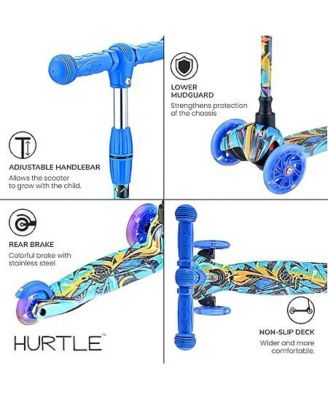 3-Wheel Mini Kickboard Scooter for Kids - Adjustable Handlebar, LED Light-Up Wheels, Ages 2-5 - Graffiti Design