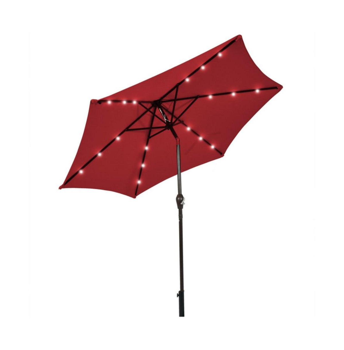 9 Feet Solar Led Lighted Patio Market Umbrella with Tilt Adjustment without Base - Orange