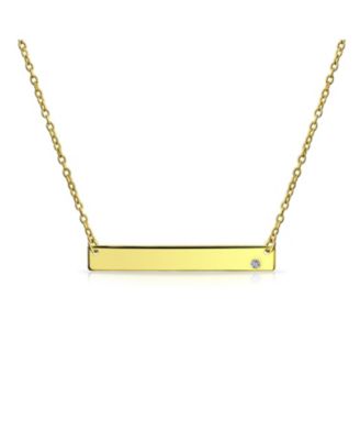 Horizontal Sideway Flat Bar Name Plated Pendant Necklace Plated Sterling With Crystal
