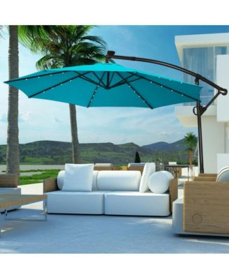 10 Feet 360° Rotation Solar Powered LED Patio Offset Umbrella without Weight Base