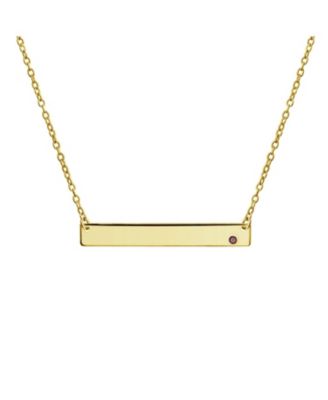 Horizontal Sideway Flat Bar Name Plated Pendant Necklace Gold Plated Sterling Silver With Crystal