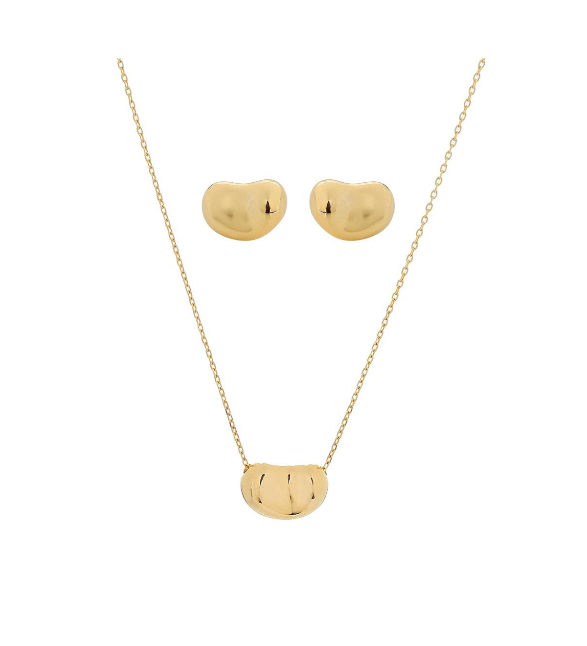 Sterling Silver 18k Gold Plated Alexandra Necklace & Stud Earrings Set - Gold