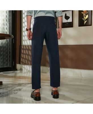 Men's Prussian Blue Pleated Tailored Trousers