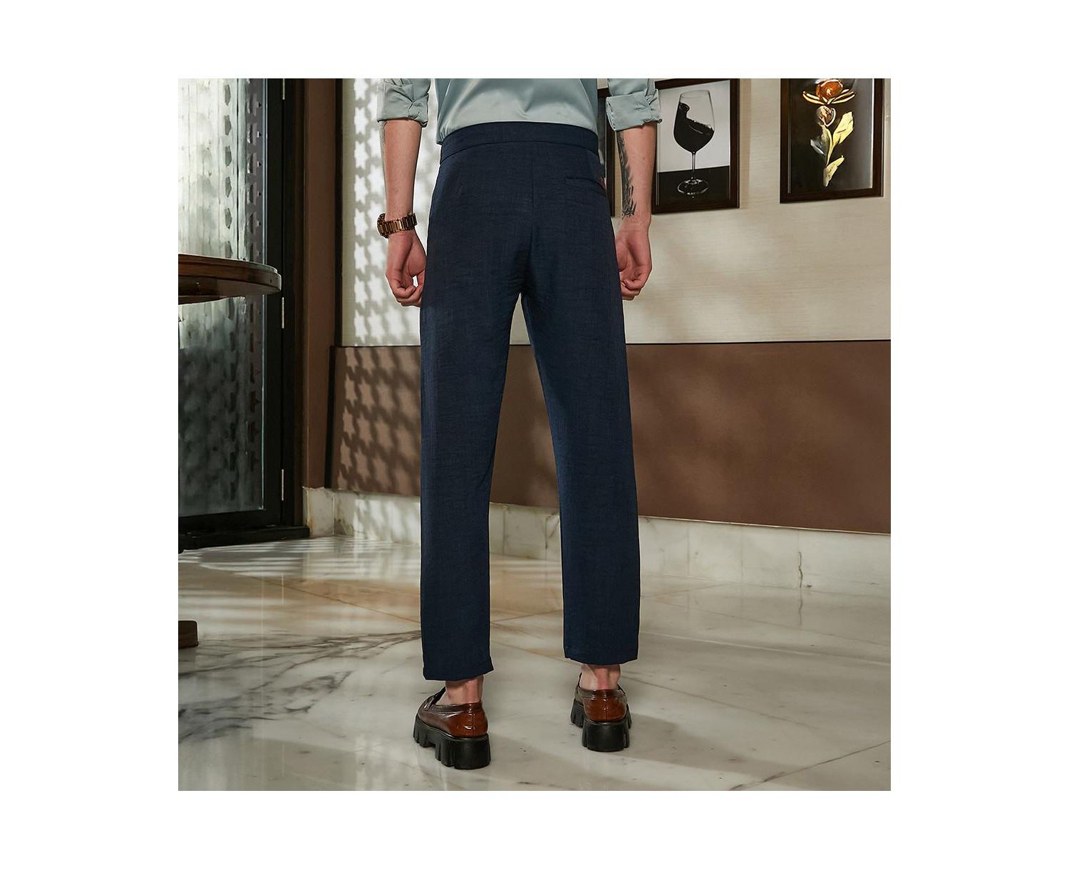 Men's Prussian Blue Pleated Tailored Trousers