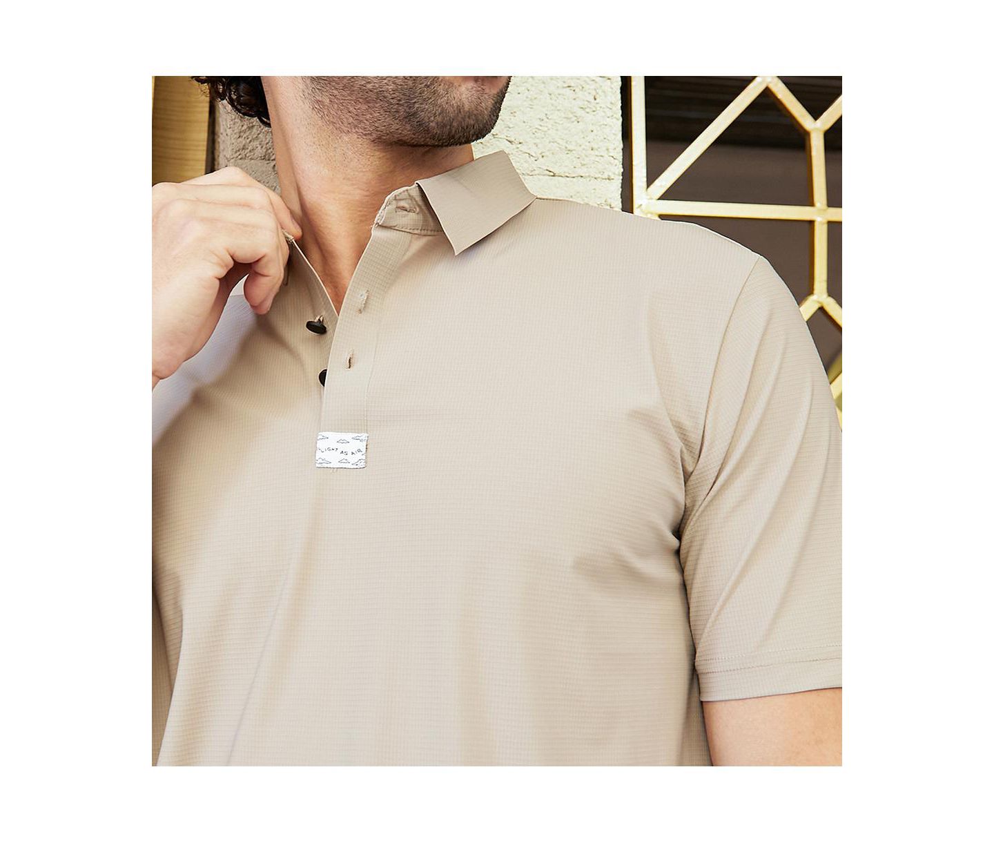 Мужская футболка Cahoot Campus Sutra Sand Beige Seamless Waffle Polo, цвет: Бежевый / Хаки — фото 7